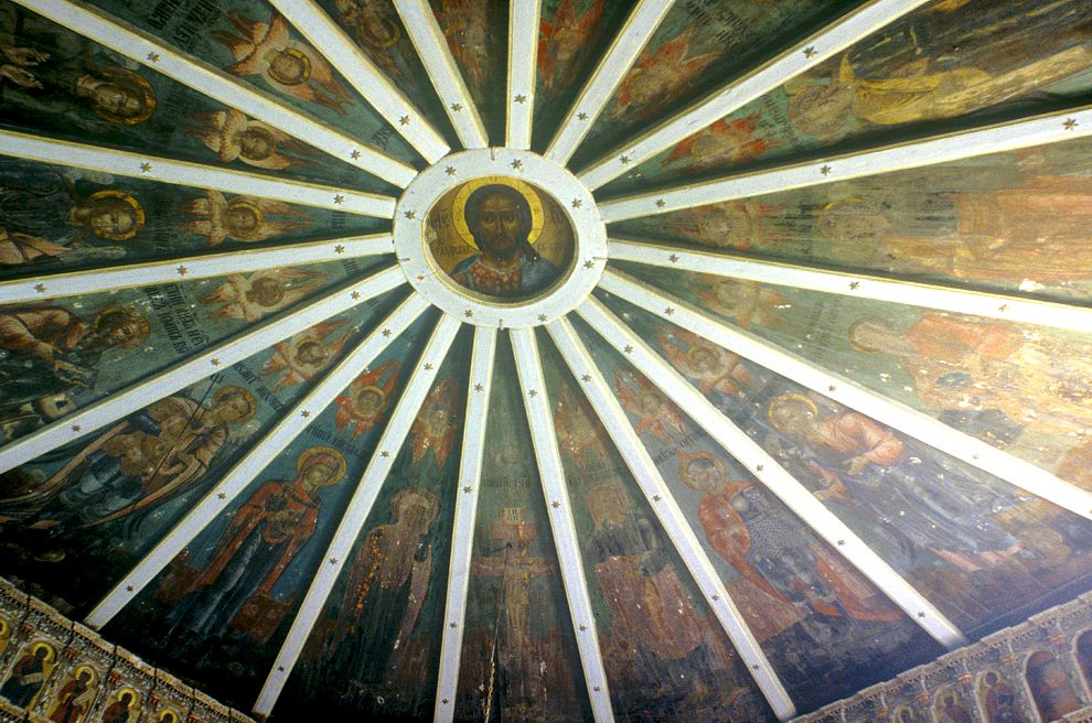 Pogost (one of 3 hamlets comprising village of Oshevensk)
Russia. Arkhangelsk Region. Kargopol District
Church of the Epiphany
Interior. Painted ceiling (Nebo)
1998-06-18
© Photographs by William Brumfield