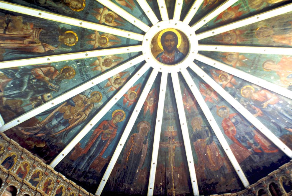 Pogost (one of 3 hamlets comprising village of Oshevensk)
Russia. Arkhangelsk Region. Kargopol District
Church of the Epiphany
Interior. Painted ceiling (Nebo)
1998-06-18
© Photographs by William Brumfield