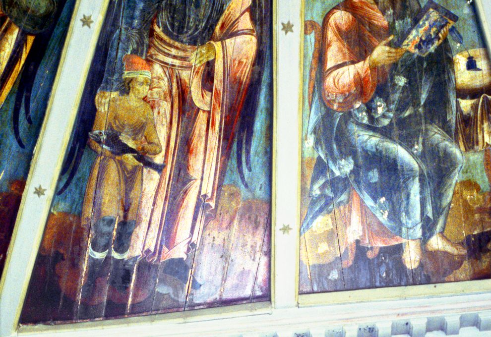 Pogost (one of 3 hamlets comprising village of Oshevensk)
Russia. Arkhangelsk Region. Kargopol District
Church of the Epiphany
Interior. Painted ceiling (Nebo)
1998-06-18
© Photographs by William Brumfield