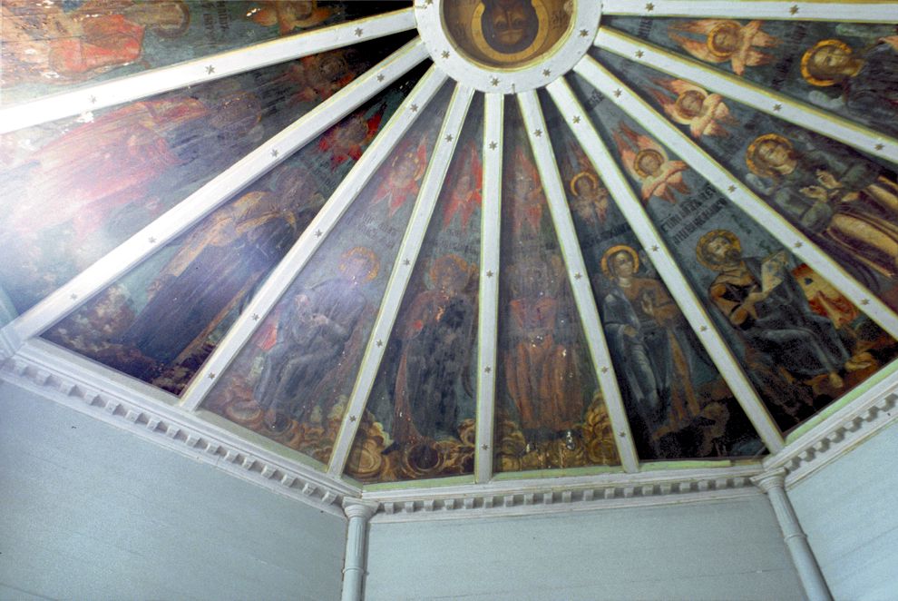 Pogost (one of 3 hamlets comprising village of Oshevensk)
Russia. Arkhangelsk Region. Kargopol District
Church of the Epiphany
Interior. Painted ceiling (Nebo)
1998-06-18
© Photographs by William Brumfield